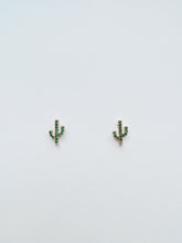Load image into Gallery viewer, 14K Gold Cactus Stud Earrings: Emerald CZ Plant Earrings