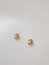 Load image into Gallery viewer, 14K Gold Moon Star Stud Earrings: Pave CZ Celestial Jewelry