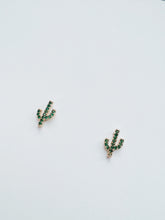 Load image into Gallery viewer, 14K Gold Cactus Stud Earrings: Emerald CZ Plant Earrings