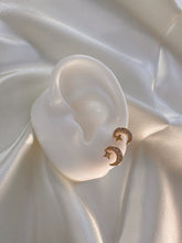 Load image into Gallery viewer, 14K Gold Moon Star Stud Earrings: Pave CZ Celestial Jewelry