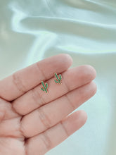 Load image into Gallery viewer, 14K Gold Cactus Stud Earrings: Emerald CZ Plant Earrings