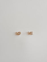 Load image into Gallery viewer, 14K Gold Love Stud Earrings: CZ Pave Dainty Jewelry
