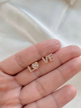 Load image into Gallery viewer, 14K Gold Love Stud Earrings: CZ Pave Dainty Jewelry