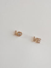 Load image into Gallery viewer, 14K Gold Love Stud Earrings: CZ Pave Dainty Jewelry