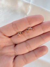Load image into Gallery viewer, 14K Gold Moon Stud Earrings: Dainty Pave CZ Celestial Jewelry