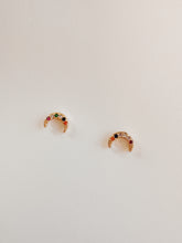Load image into Gallery viewer, 14K Gold Moon Stud Earrings: Dainty Pave CZ Celestial Jewelry