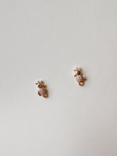 Load image into Gallery viewer, 14K Gold Sea Horse Stud Earrings: CZ Pave, Animal Jewelry