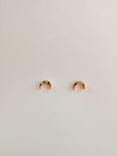 Load image into Gallery viewer, 14K Gold Moon Stud Earrings: Dainty Pave CZ Celestial Jewelry