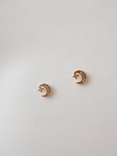 Load image into Gallery viewer, 14K Gold Moon Star Stud Earrings: Pave CZ Celestial Jewelry