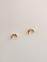 Load image into Gallery viewer, 14K Gold Moon Stud Earrings: Dainty Pave CZ Celestial Jewelry