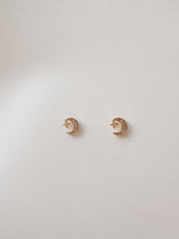 Load image into Gallery viewer, 14K Gold Moon Star Stud Earrings: Pave CZ Celestial Jewelry