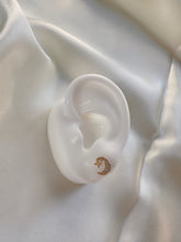 Load image into Gallery viewer, 14K Gold Moon Star Stud Earrings: Pave CZ Celestial Jewelry