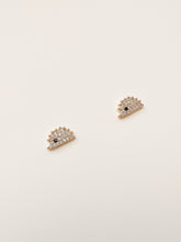 Load image into Gallery viewer, 14K Gold Porcupine Studs: CZ Animal Earrings