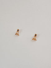 Load image into Gallery viewer, 14K Gold Rocket Ship Studs: CZ Stone Astronaut Earrings