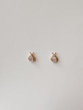 Load image into Gallery viewer, 14K Gold Beetle Stud Earrings: CZ Pave Scarab Jewelry