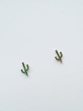 Load image into Gallery viewer, 14K Gold Cactus Stud Earrings: Emerald CZ Plant Earrings