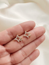Load image into Gallery viewer, 14K Gold Star Stud Earrings: Micro Pave CZ Celestial Jewelry