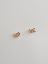 Load image into Gallery viewer, 14K Gold Love Stud Earrings: CZ Pave Dainty Jewelry