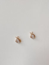 Load image into Gallery viewer, 14K Gold Beetle Stud Earrings: CZ Pave Scarab Jewelry