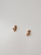 Load image into Gallery viewer, 14K Gold Sea Horse Stud Earrings: CZ Pave, Animal Jewelry